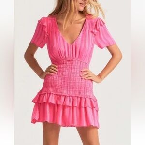 LoveShackFancy Rena Smocked Mini Dress in Watermelon XS